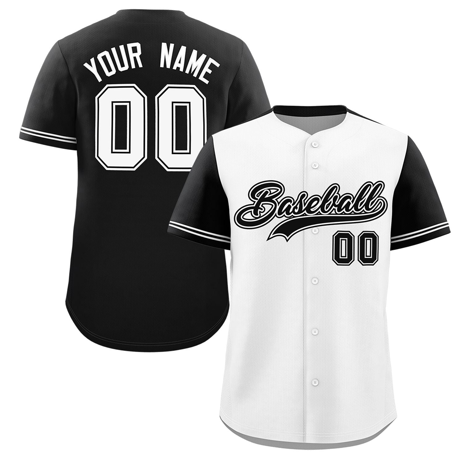 Custom White Black Color Block Personalized Raglan Sleeves Authentic Baseball Jersey