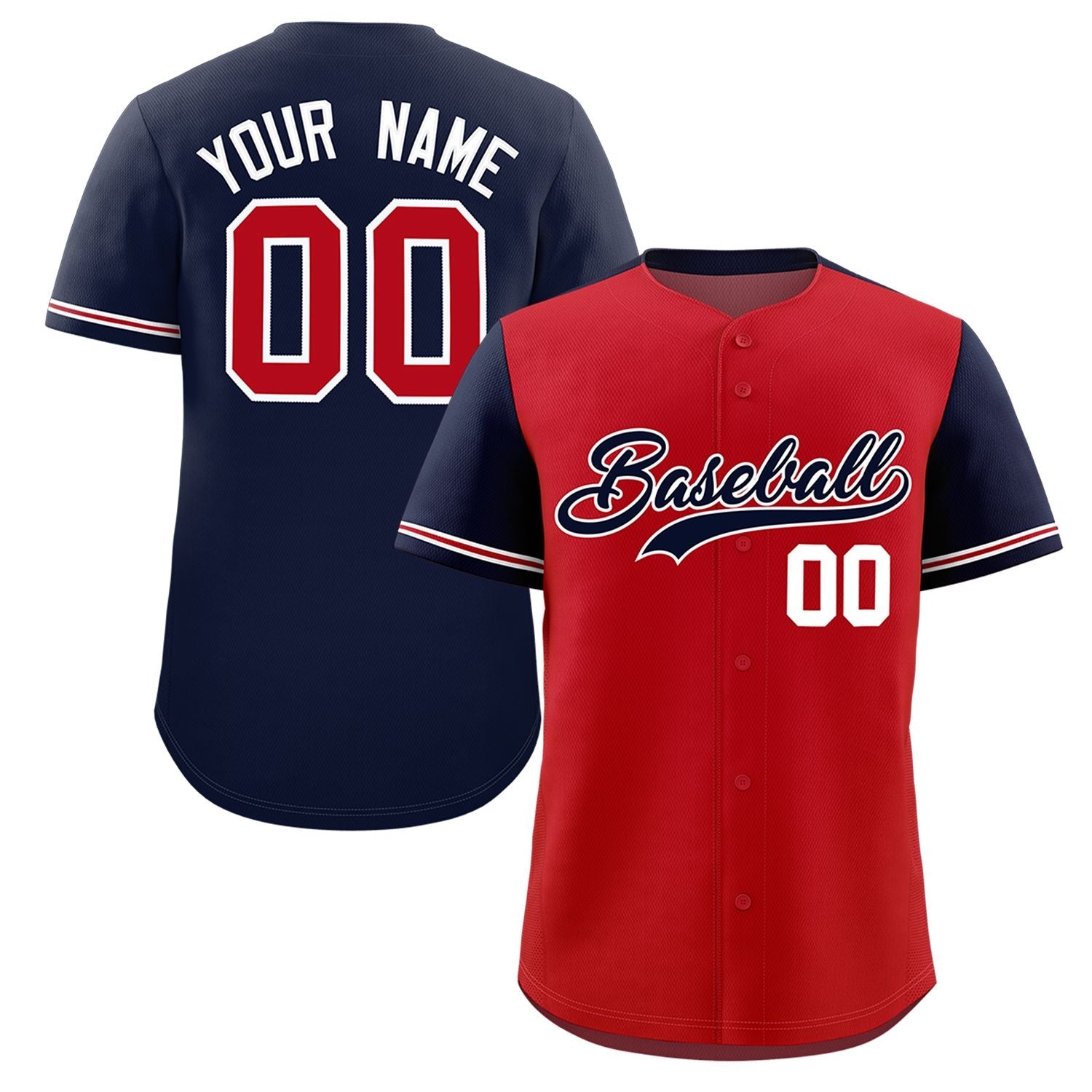 Custom Red Navy Color Block Personalized Raglan Sleeves Authentic Baseball Jersey