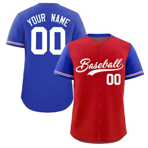 Custom Red Royal Color Block Personalized Raglan Sleeves Authentic Baseball Jersey