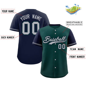 Custom Midnight Green Navy Color Block Personalized Raglan Sleeves Authentic Baseball Jersey