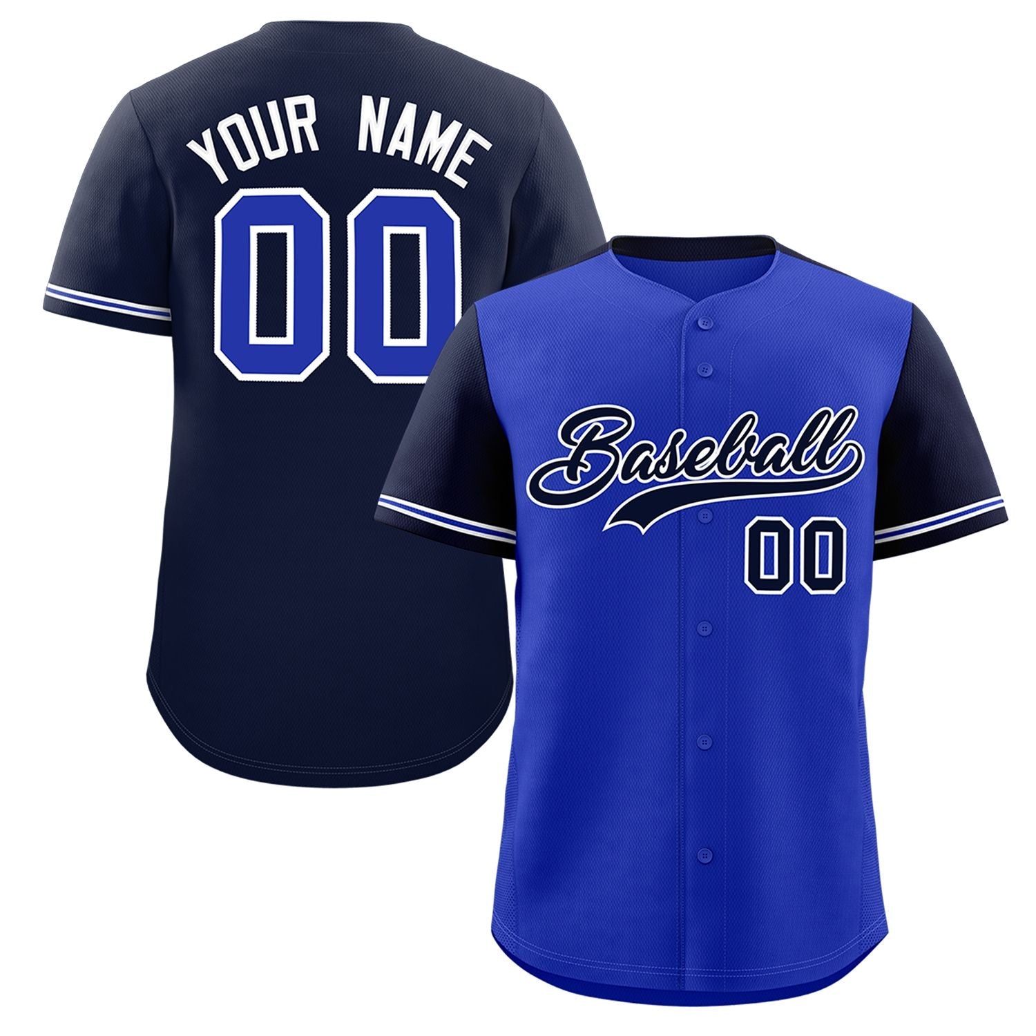 Custom Royal Navy Color Block Personalized Raglan Sleeves Authentic Baseball Jersey