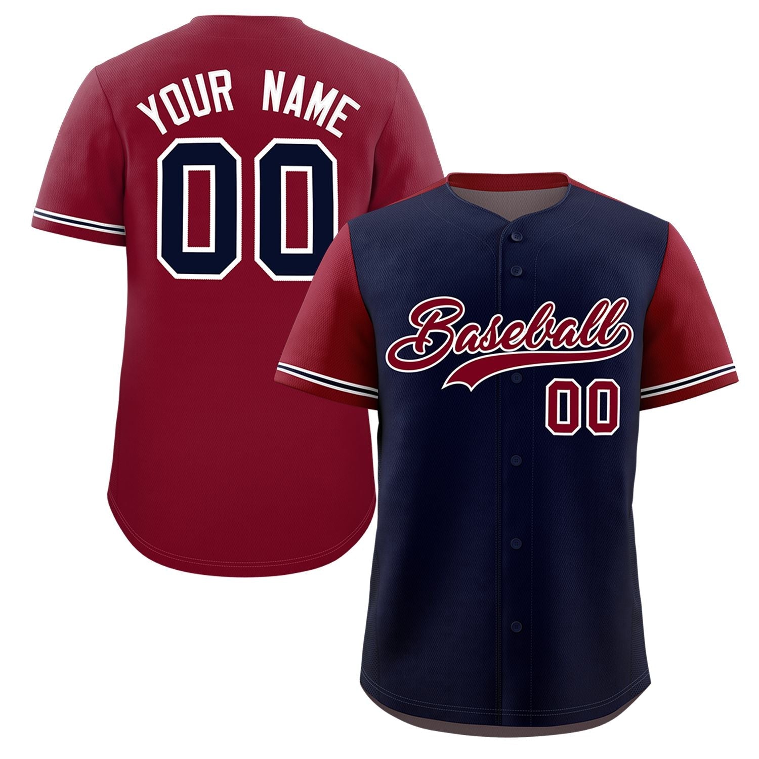 Custom Navy Crimson Color Block Personalized Raglan Sleeves Authentic Baseball Jersey