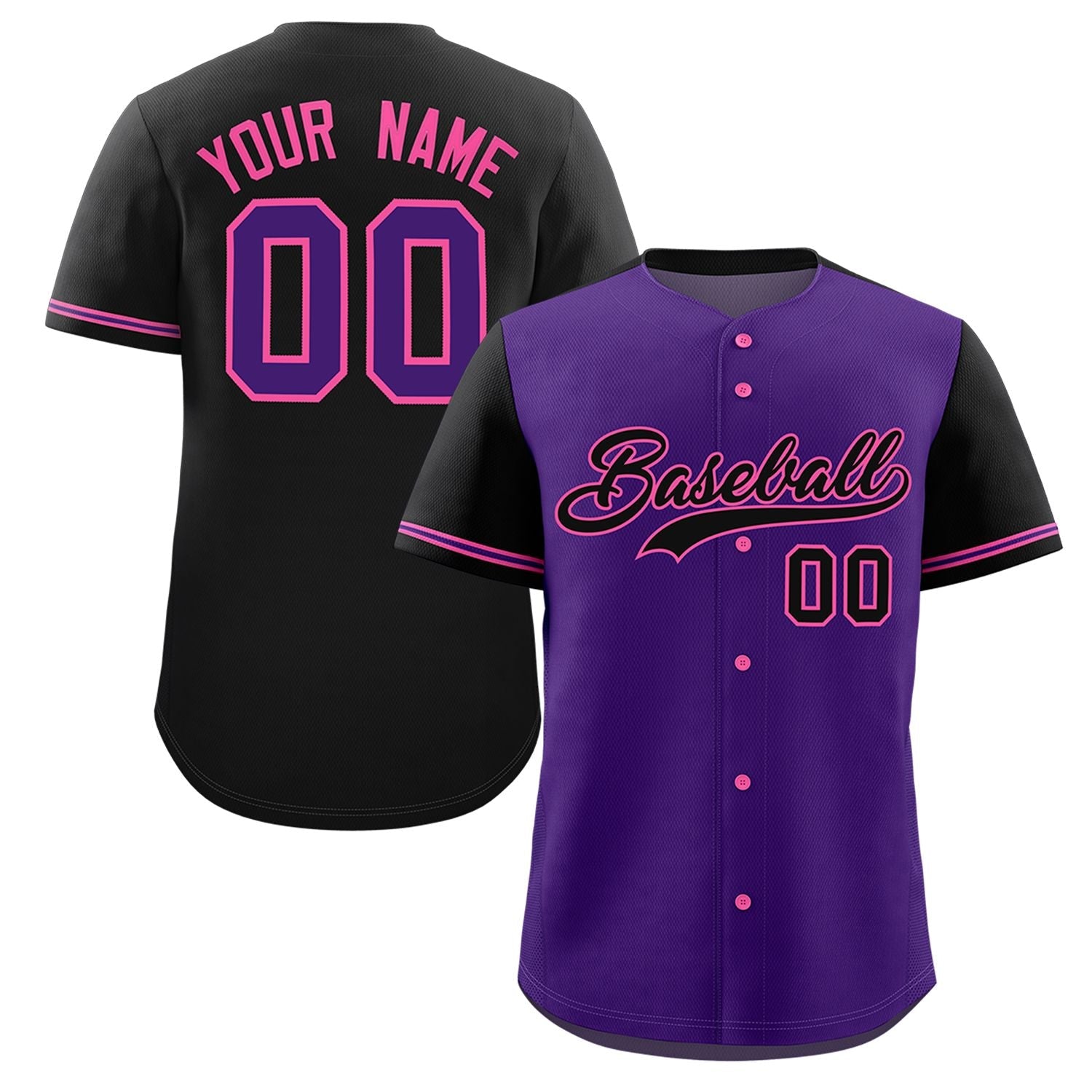 Custom Purple Black Color Block Personalized Raglan Sleeves Authentic Baseball Jersey