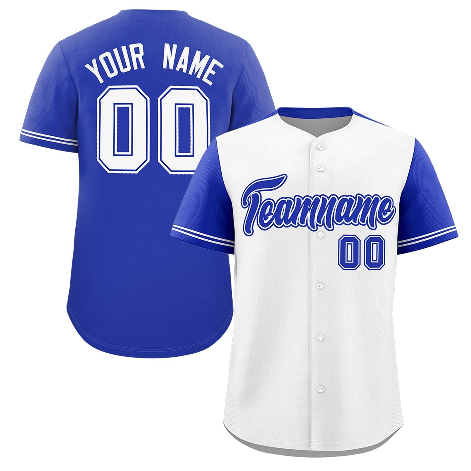 Custom White Royal Color Block Personalized Raglan Sleeves Authentic Baseball Jersey