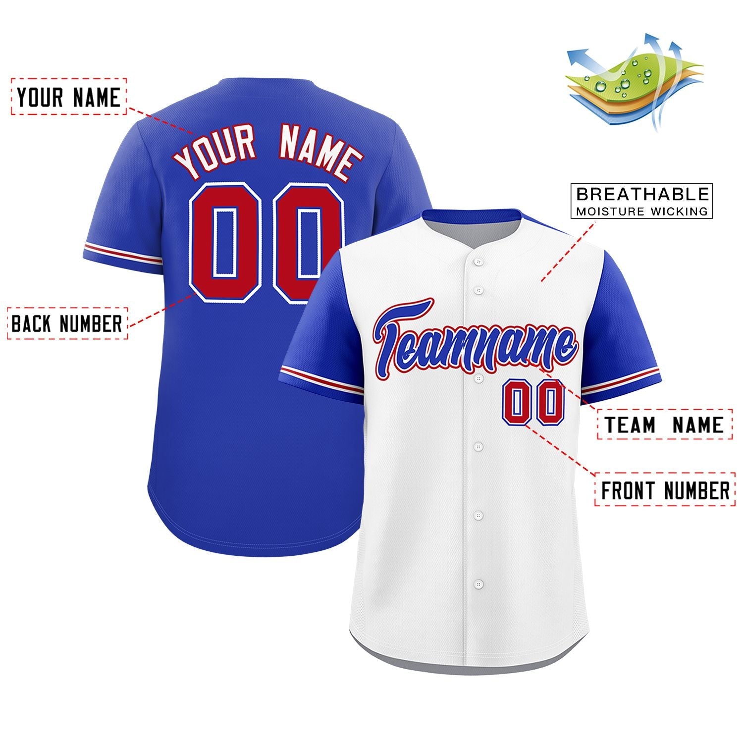 Custom White Royal Color Block Personalized Raglan Sleeves Authentic Baseball Jersey