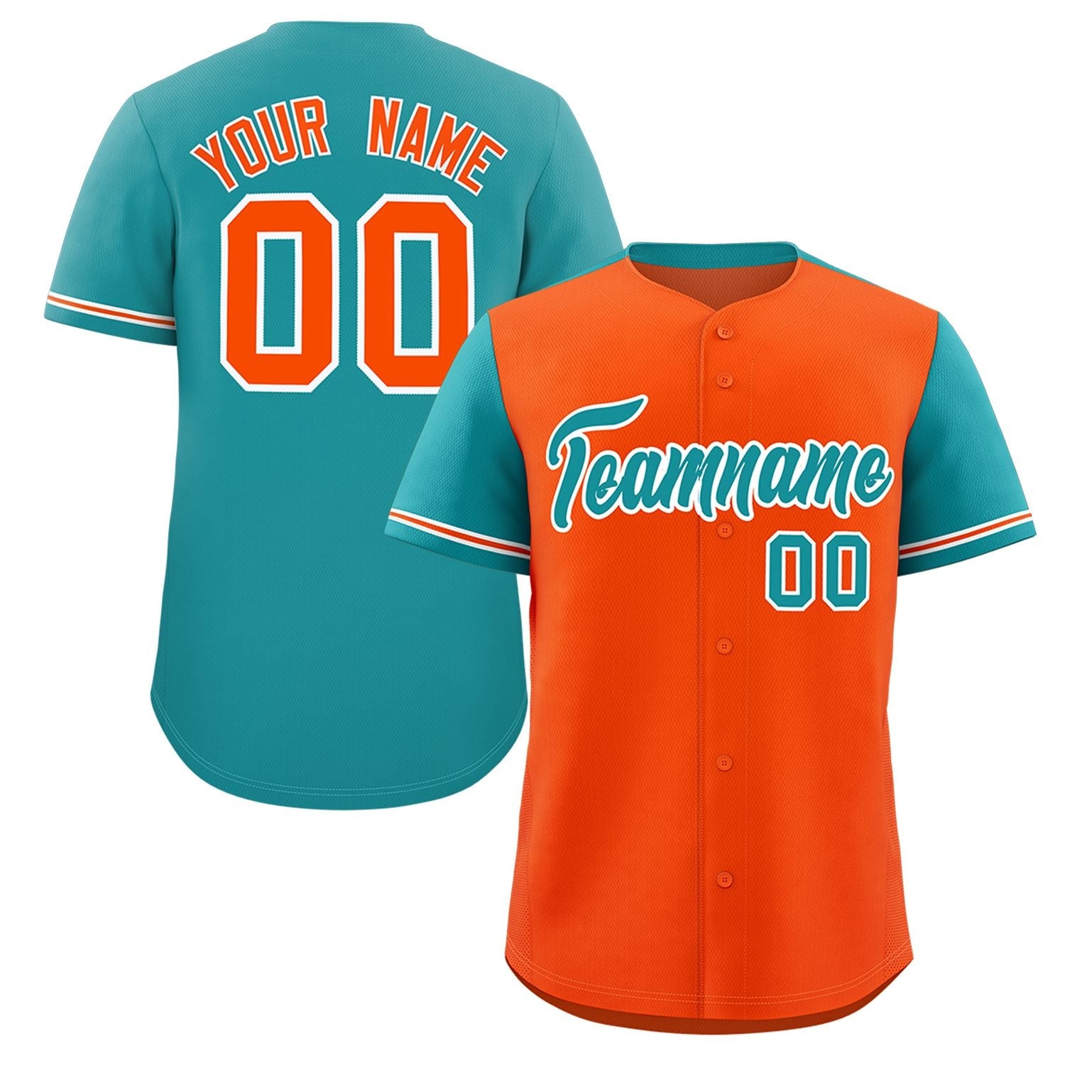 Custom Orange Aqua Color Block Personalized Raglan Sleeves Authentic Baseball Jersey