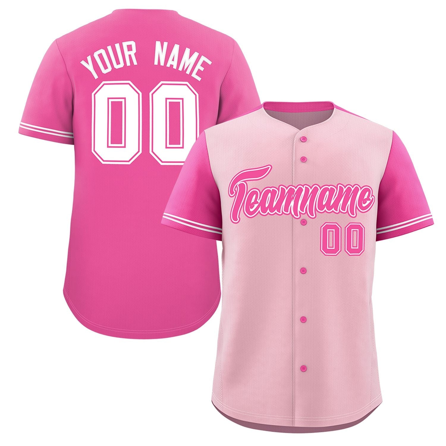 Custom Light Pink Pink Color Block Personalized Raglan Sleeves Authentic Baseball Jersey