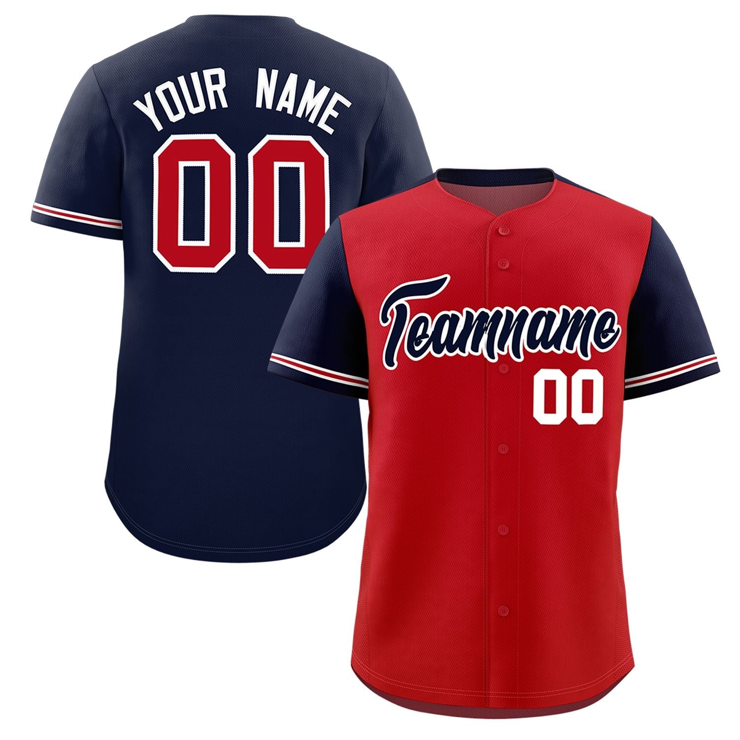 Custom Red Navy Color Block Personalized Raglan Sleeves Authentic Baseball Jersey