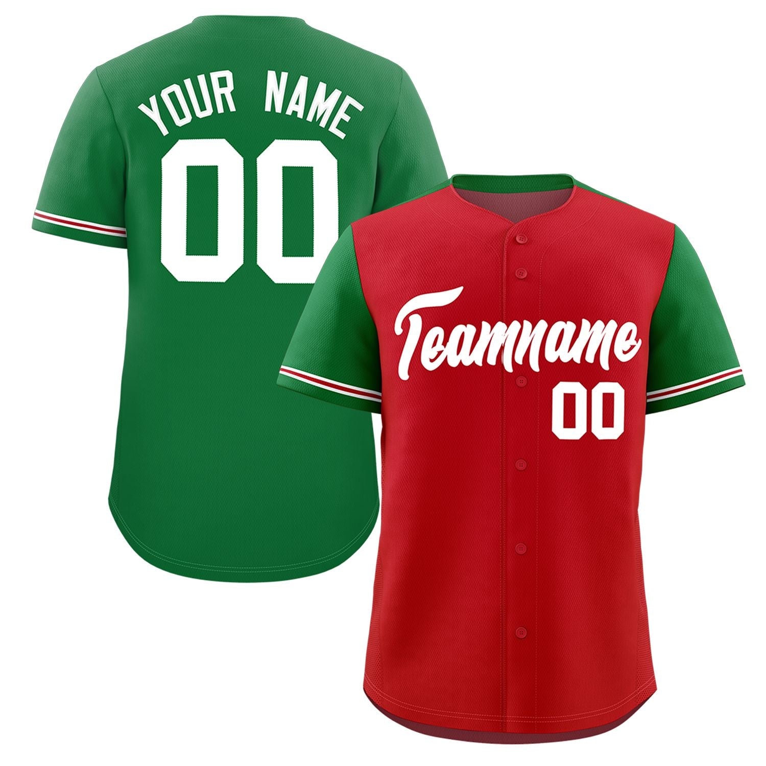 Custom Red Kelly Green Color Block Personalized Raglan Sleeves Authentic Baseball Jersey