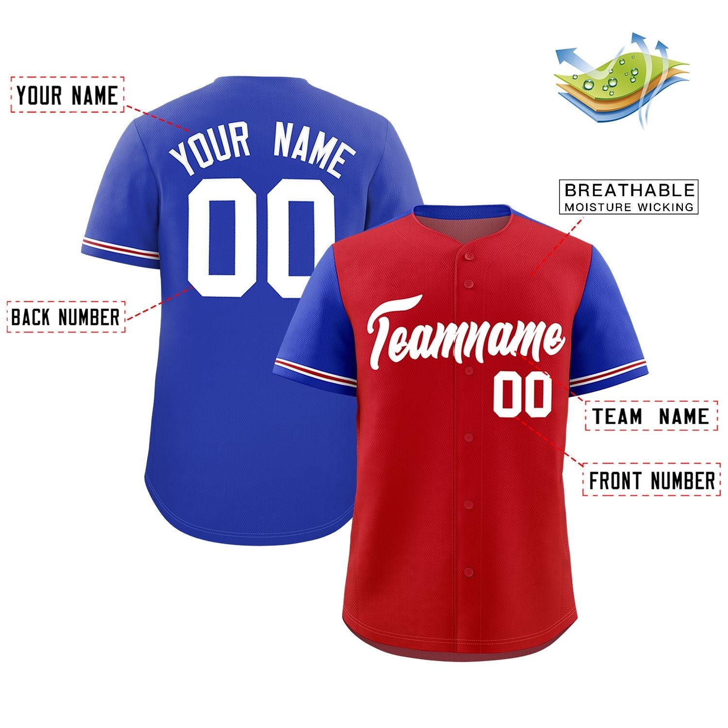 Custom Red Royal Color Block Personalized Raglan Sleeves Authentic Baseball Jersey