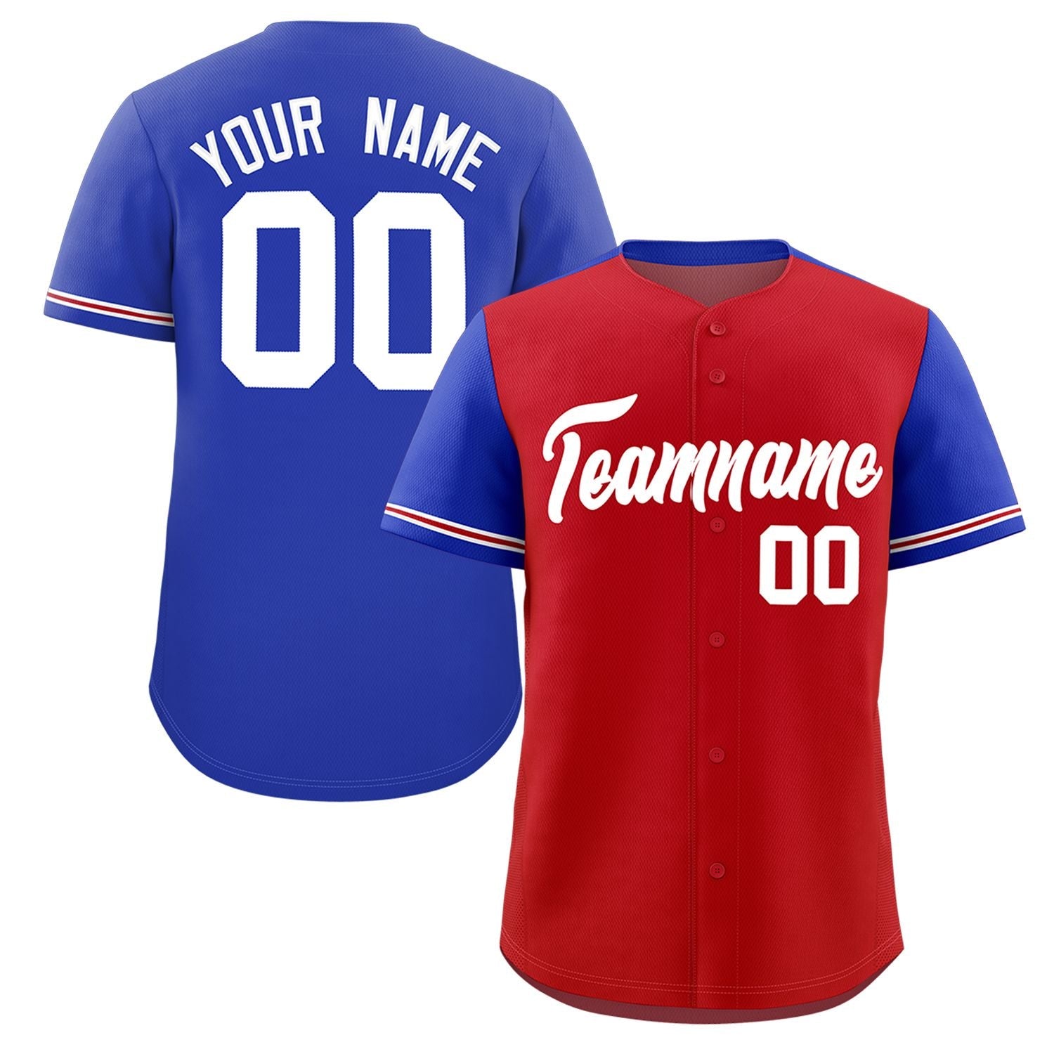 Custom Red Royal Color Block Personalized Raglan Sleeves Authentic Baseball Jersey