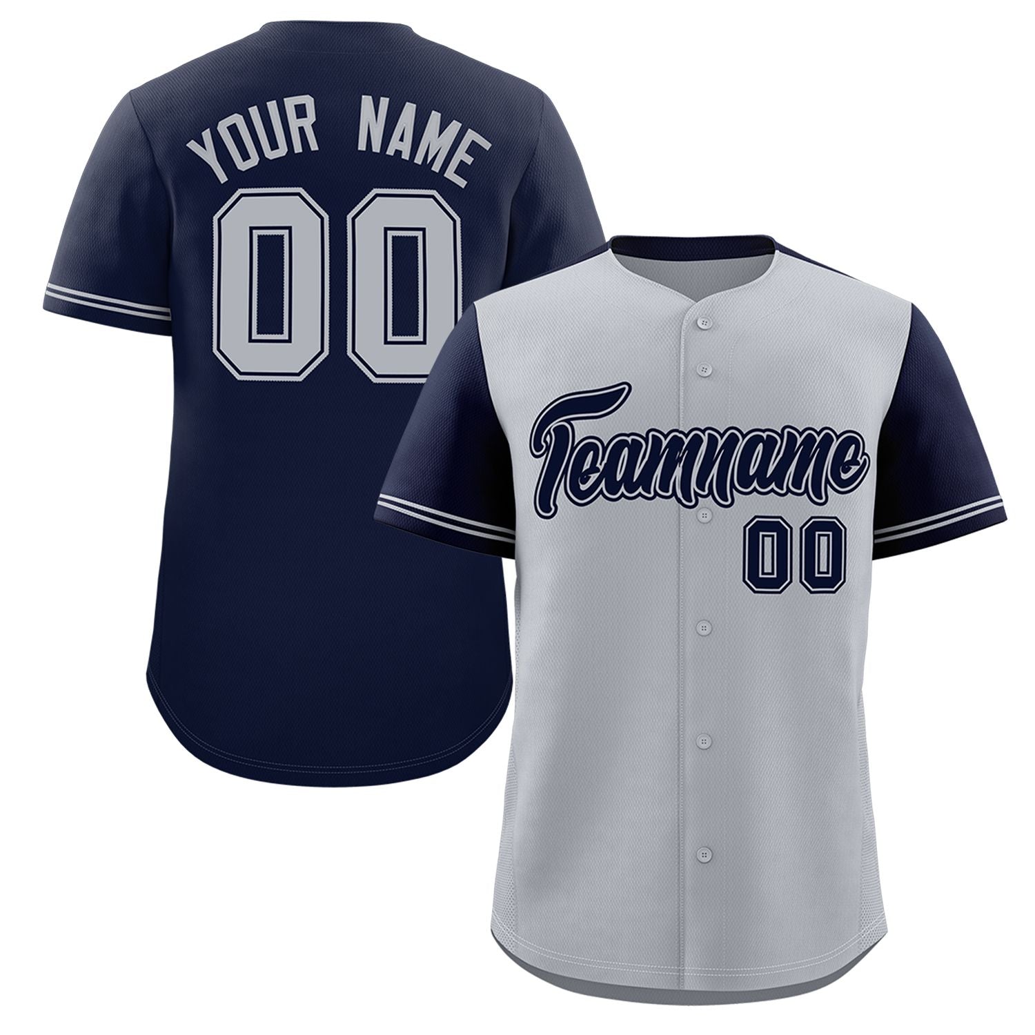 Custom Gray Navy Color Block Personalized Raglan Sleeves Authentic Baseball Jersey