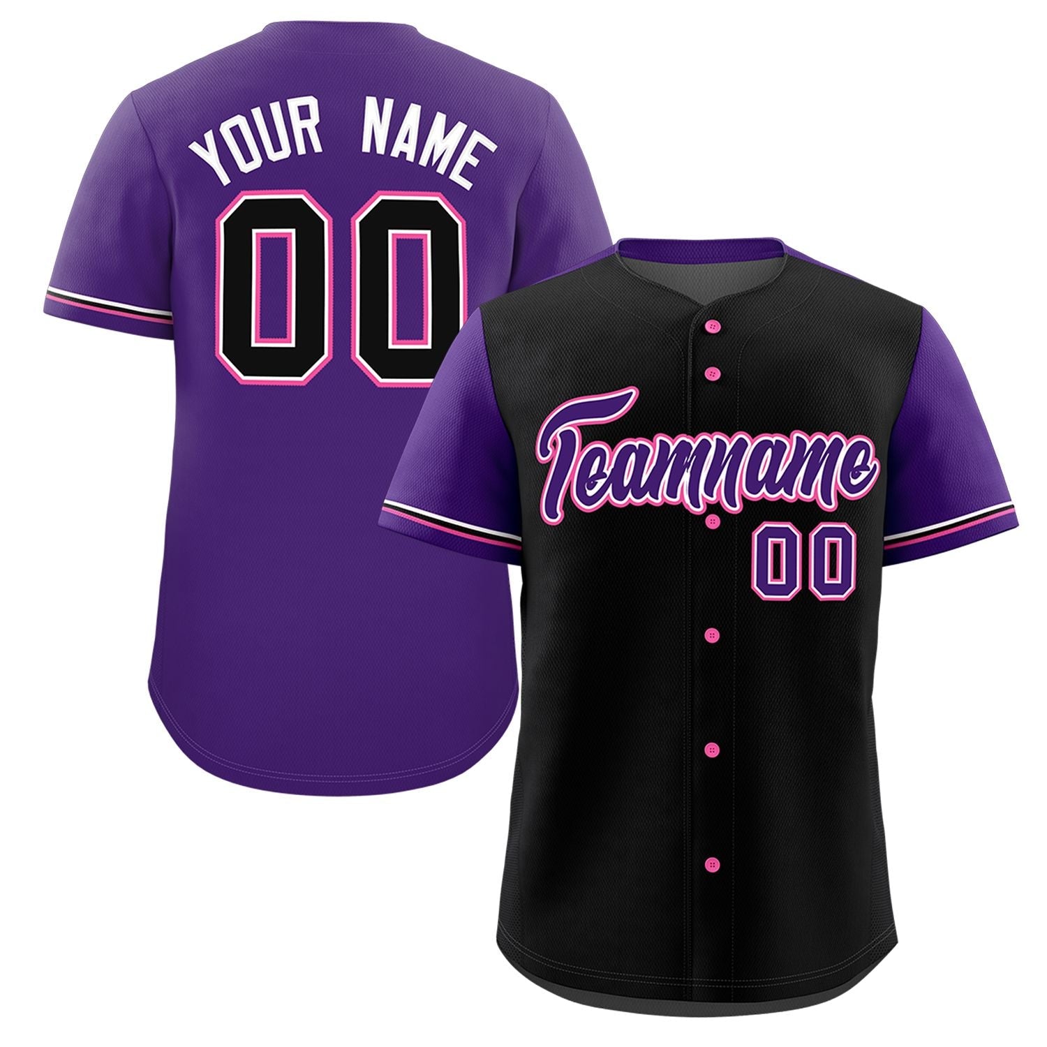 Custom Black Purple Color Block Personalized Raglan Sleeves Authentic Baseball Jersey