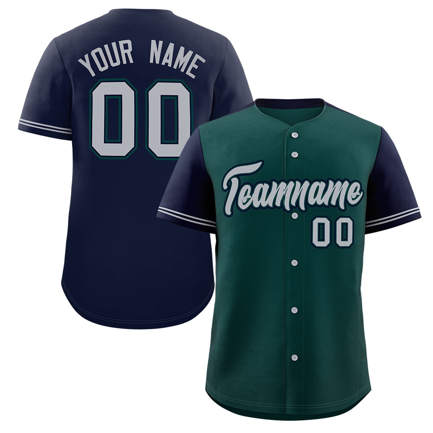 Custom Midnight Green Navy Color Block Personalized Raglan Sleeves Authentic Baseball Jersey