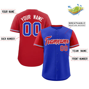 Custom Royal Red Color Block Personalized Raglan Sleeves Authentic Baseball Jersey