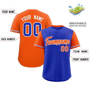 Custom Royal Orange Color Block Personalized Raglan Sleeves Authentic Baseball Jersey