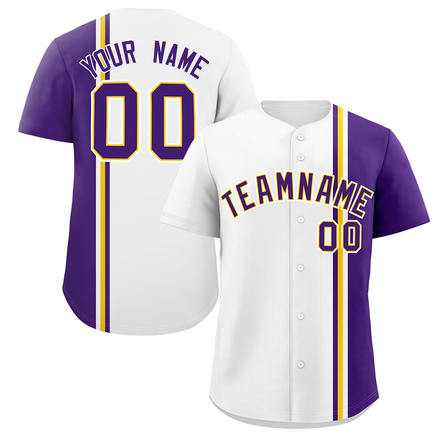 Custom White Purple-Gold Personalized Color Block Authentic Baseball jersey