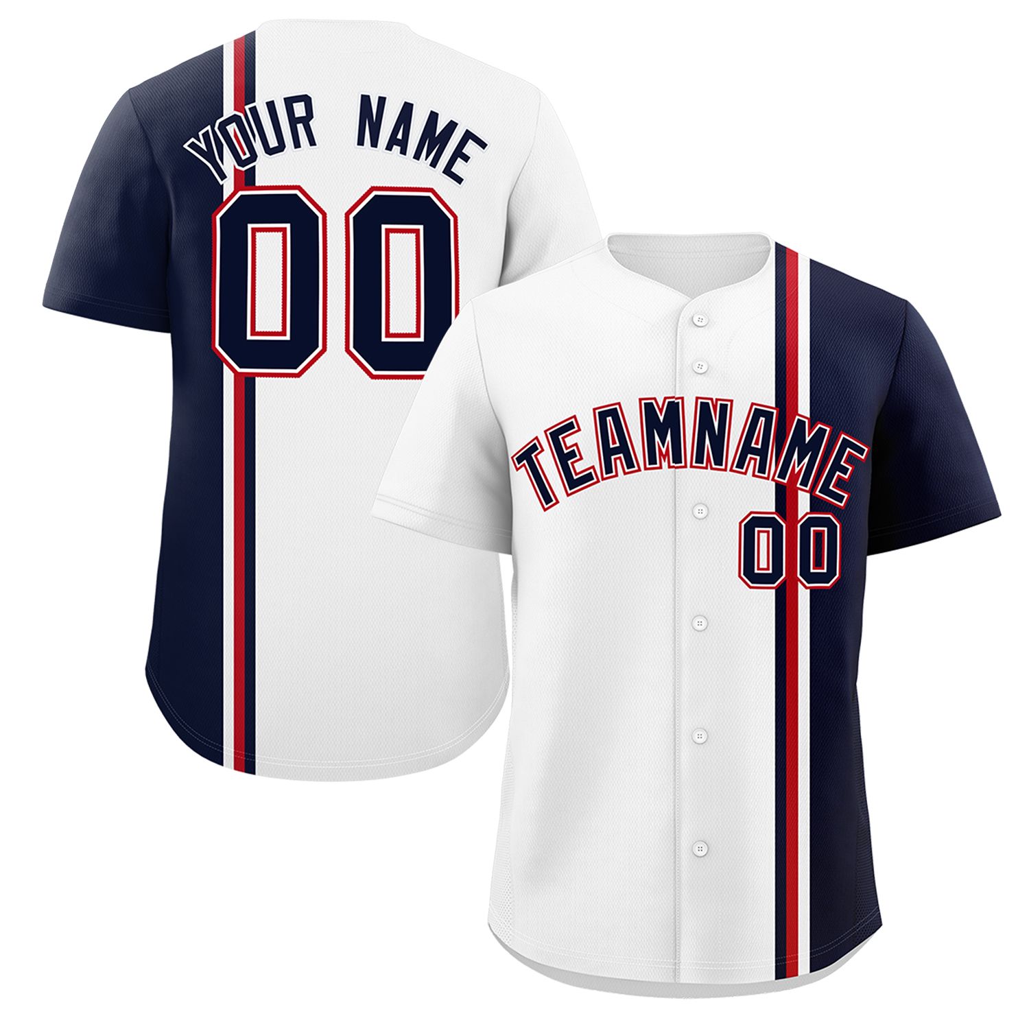 Custom White Navy-Red Personalized Color Block Authentic Baseball jersey