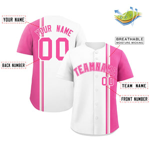 Custom White Pink-Light Pink Personalized Color Block Authentic Baseball jersey