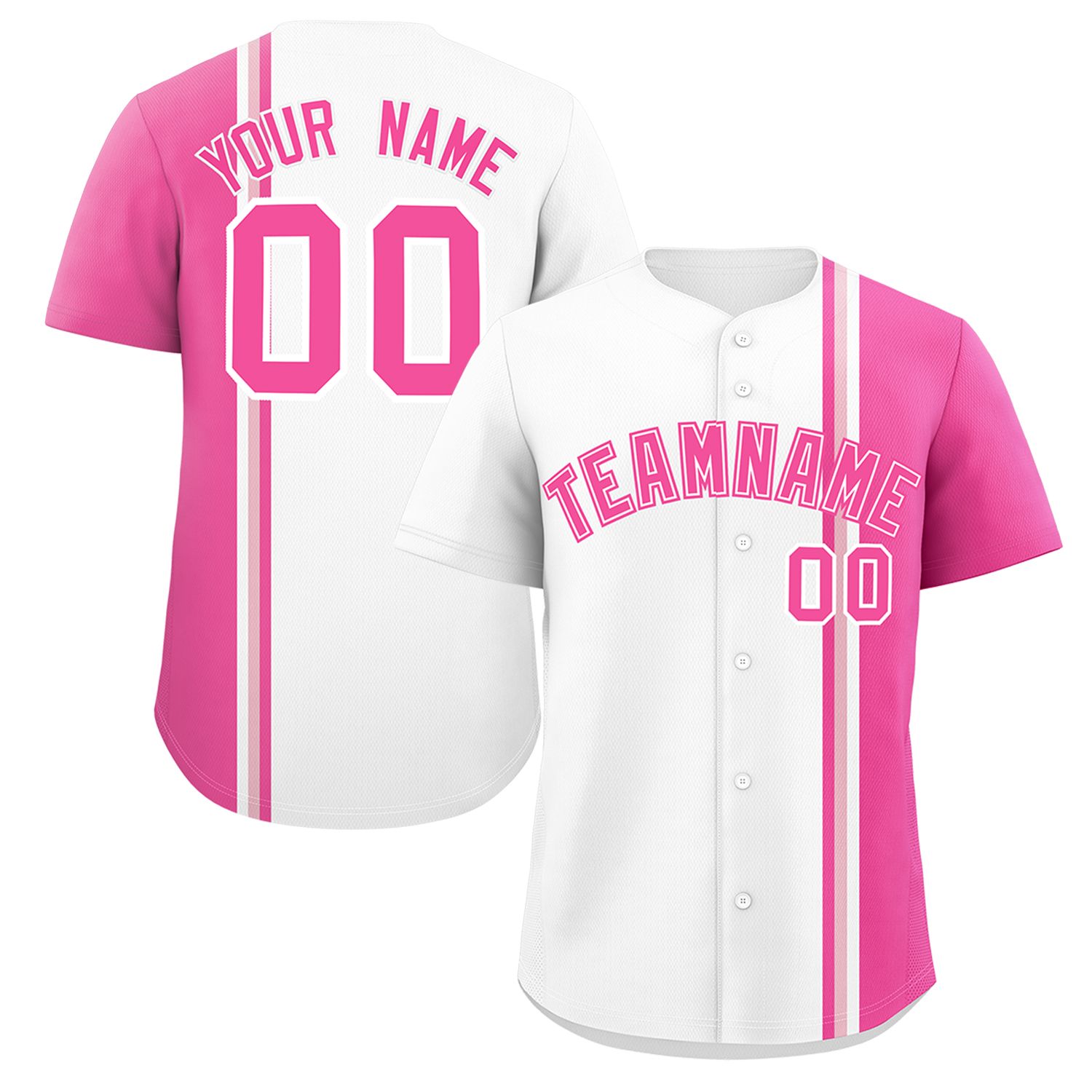 Custom White Pink-Light Pink Personalized Color Block Authentic Baseball jersey