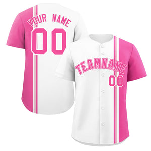 Custom White Pink-Light Pink Personalized Color Block Authentic Baseball jersey