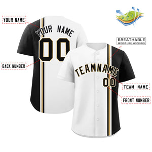 Custom White Black-Old Gold Personalized Color Block Authentic Baseball jersey