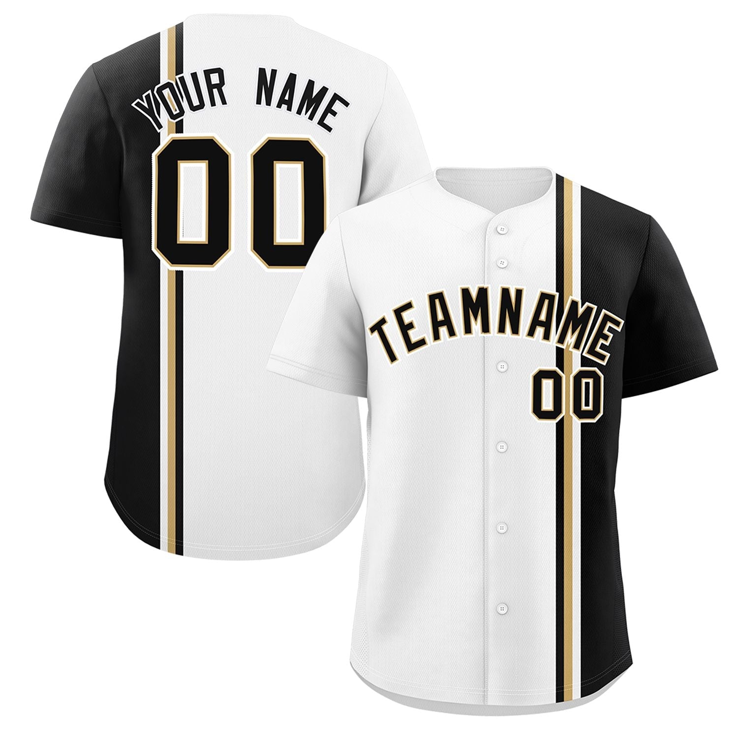 Custom White Black-Old Gold Personalized Color Block Authentic Baseball jersey