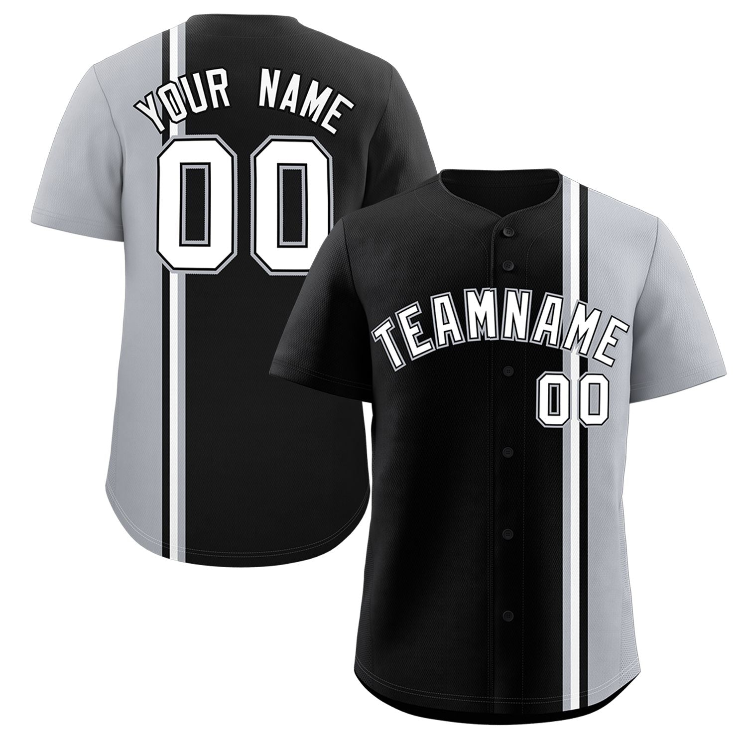 Custom Black Gray-White Personalized Color Block Authentic Baseball jersey