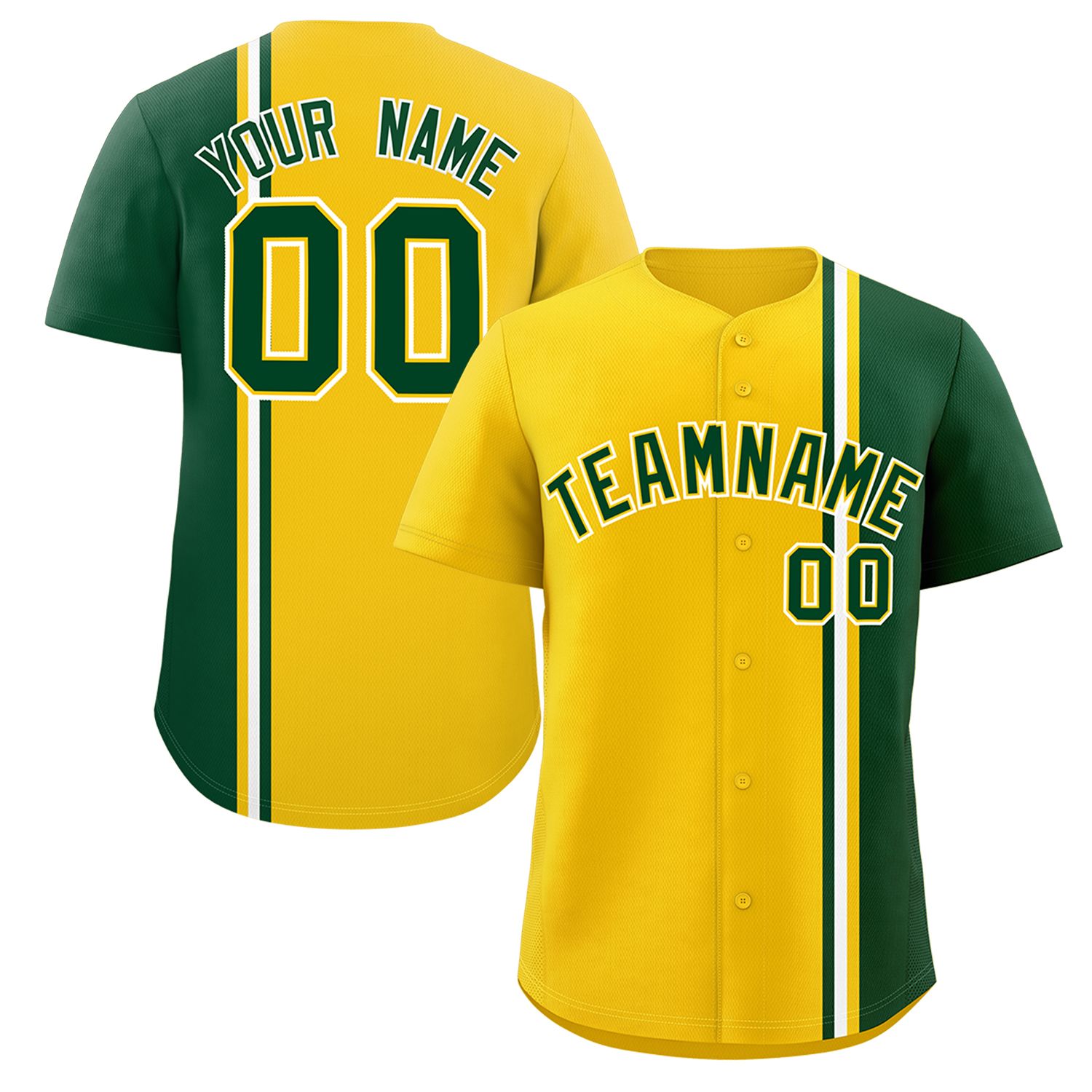 Custom Gold Green-White Personalized Color Block Authentic Baseball jersey