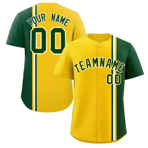 Custom Gold Green-White Personalized Color Block Authentic Baseball jersey