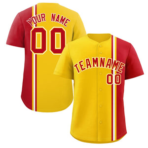 Custom Gold Red-White Personalized Color Block Authentic Baseball jersey