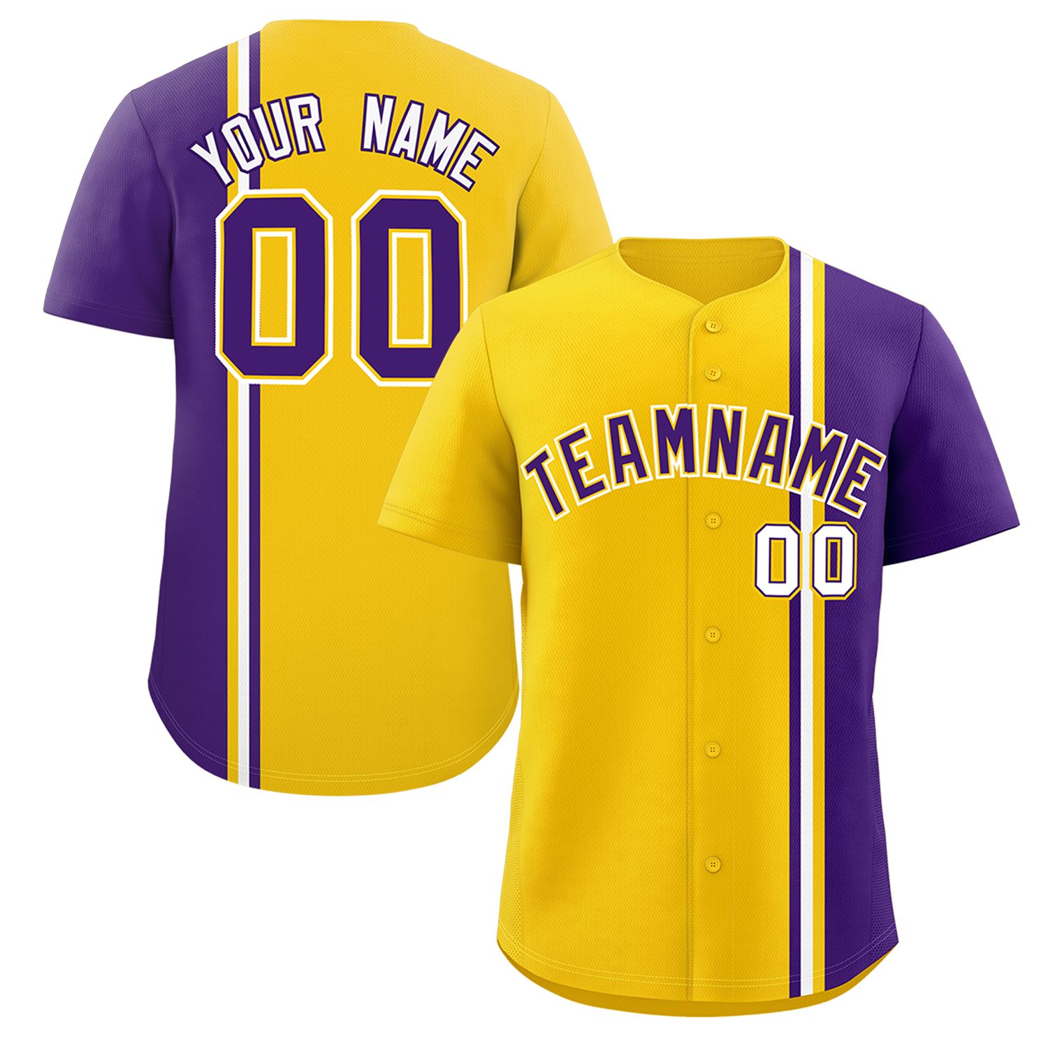 Custom Gold Purple-White Personalized Color Block Authentic Baseball jersey