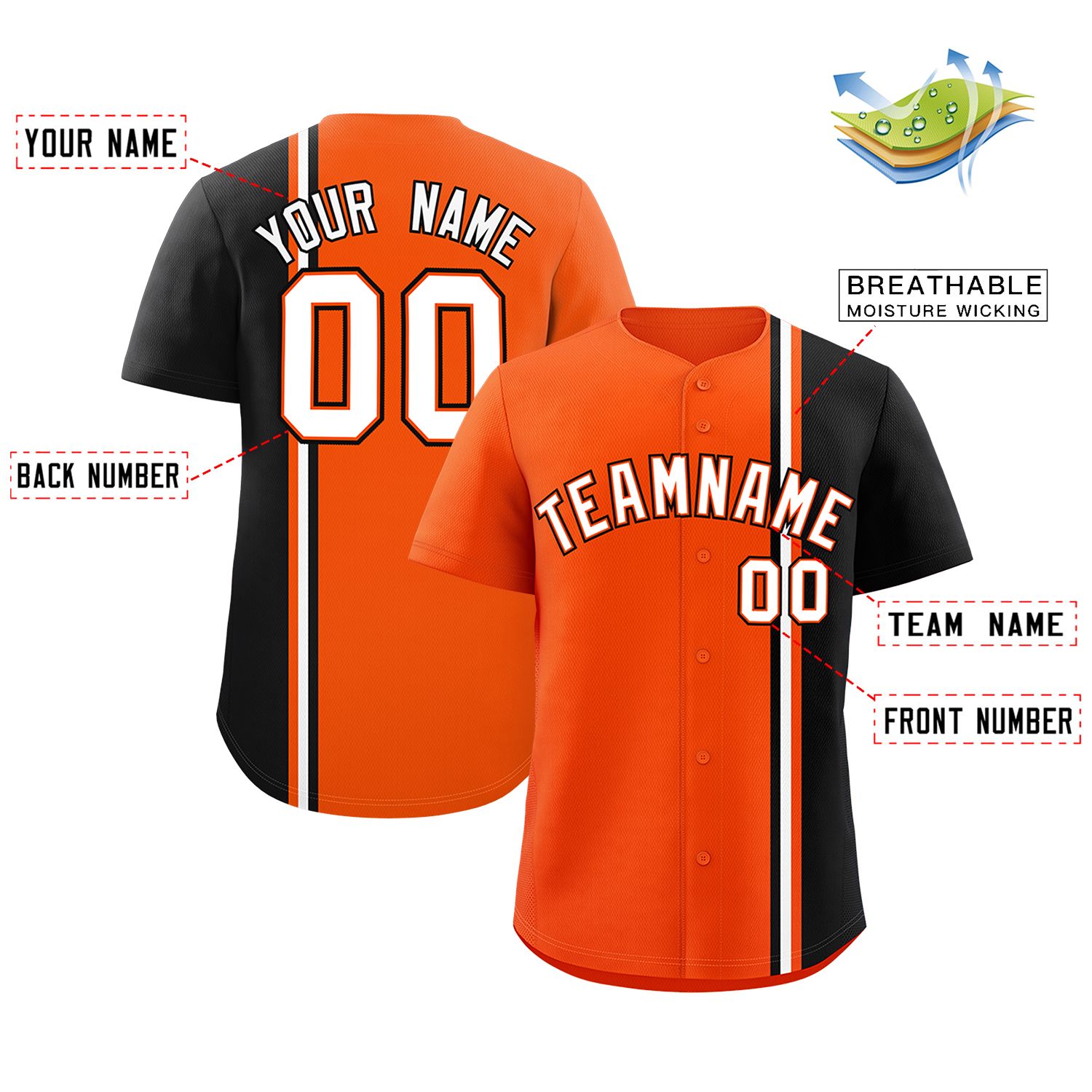 Custom Orange Black-White Personalized Color Block Authentic Baseball jersey