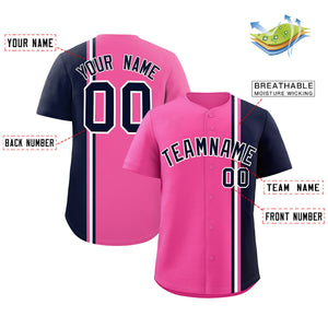 Custom Pink Navy-White Personalized Color Block Authentic Baseball jersey