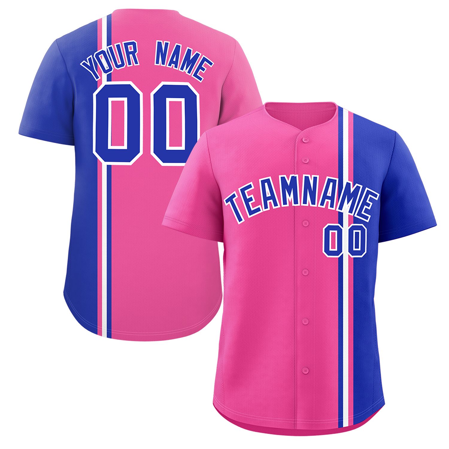 Custom Pink Royal-White Personalized Color Block Authentic Baseball jersey