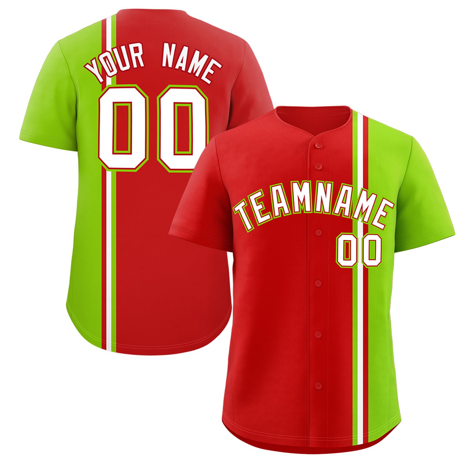 Custom Red Neon Green-White Personalized Color Block Authentic Baseball jersey