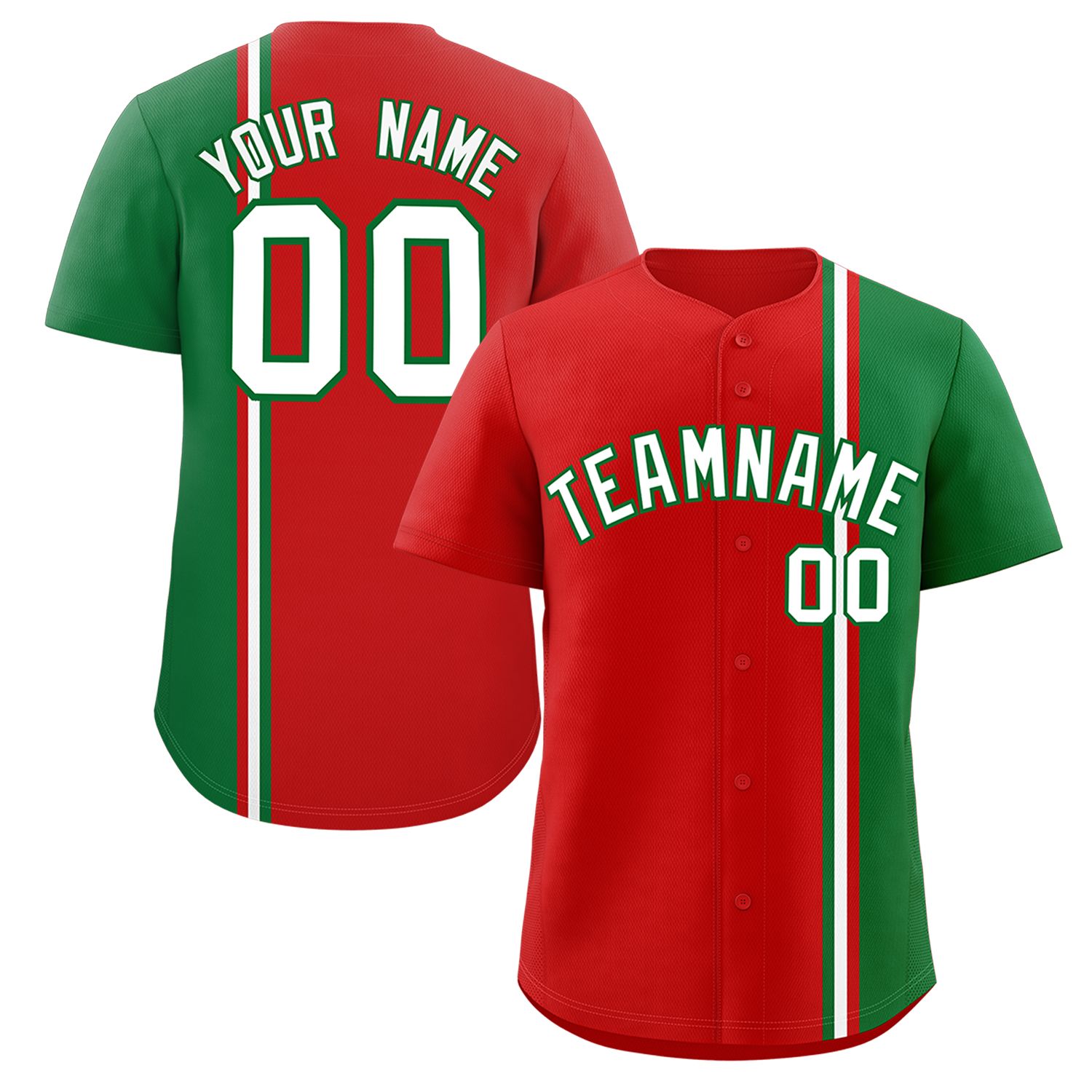 Custom Red Kelly Green-White Personalized Color Block Authentic Baseball jersey