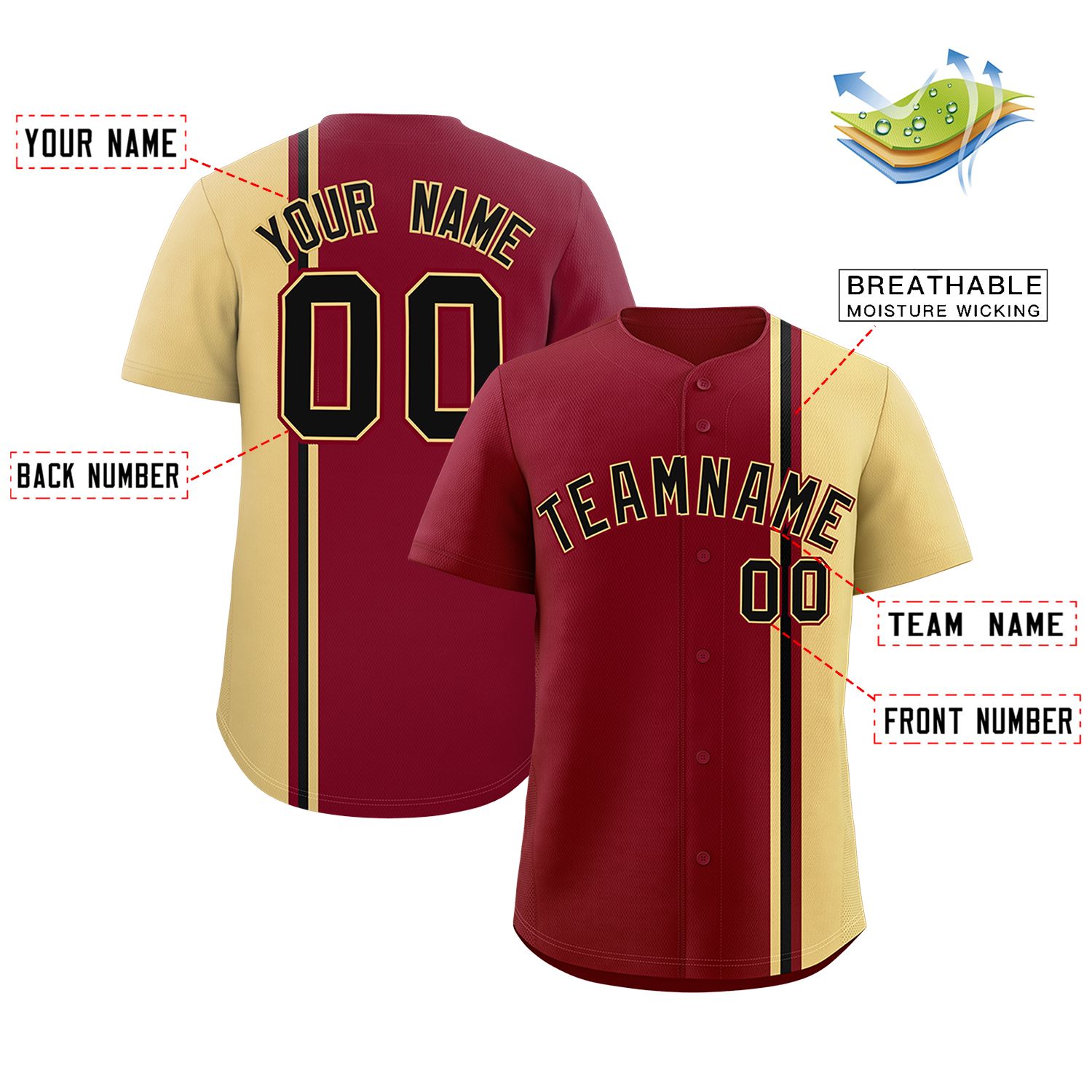 Custom Crimson Khaki-Black Personalized Color Block Authentic Baseball jersey