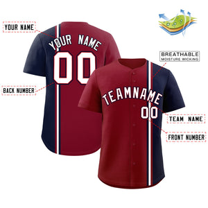 Custom Crimson Navy-White Personalized Color Block Authentic Baseball jersey