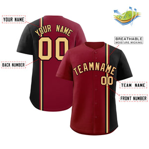 Custom Crimson Black-Khaki Personalized Color Block Authentic Baseball jersey