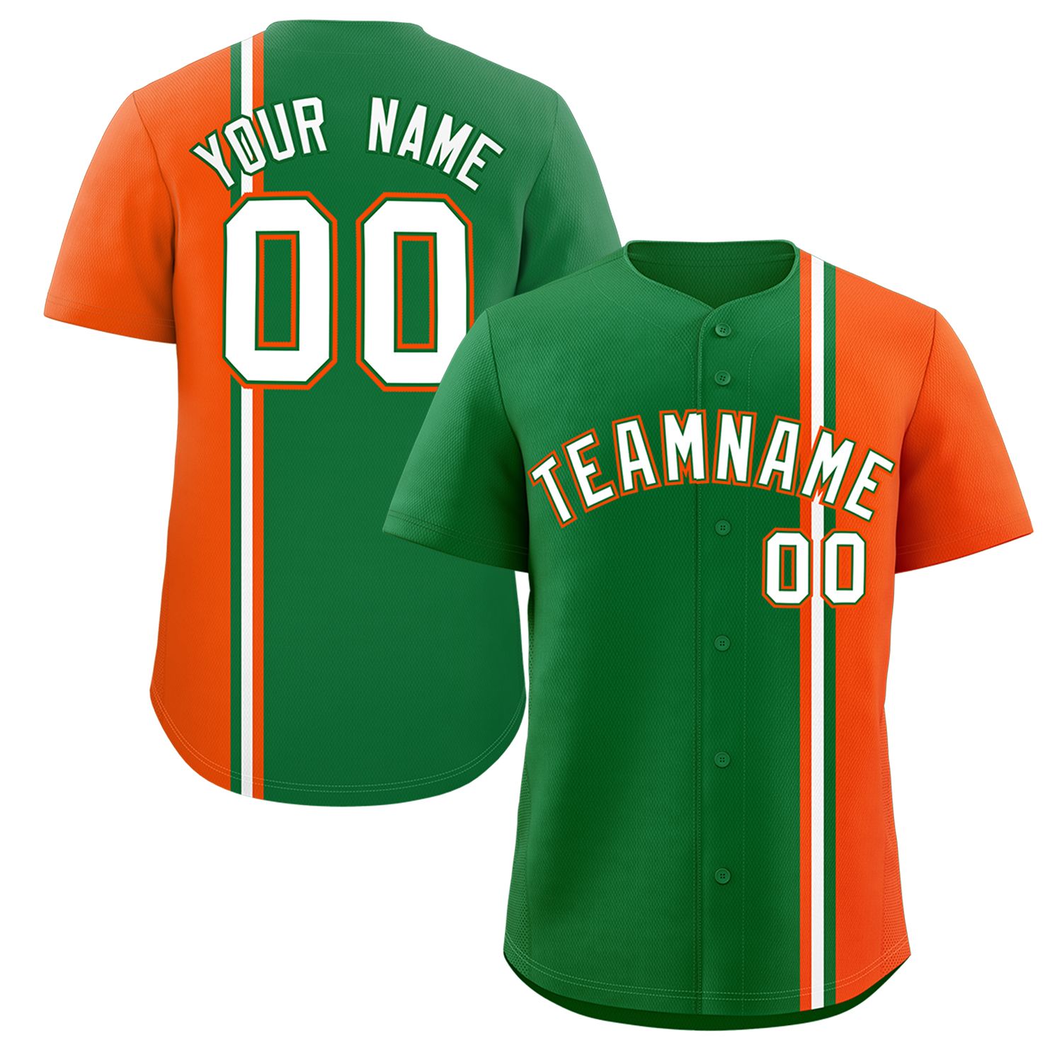 Custom Kelly Green Orange-White Personalized Color Block Authentic Baseball jersey