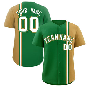 Custom Kelly Green Old Gold-White Personalized Color Block Authentic Baseball jersey