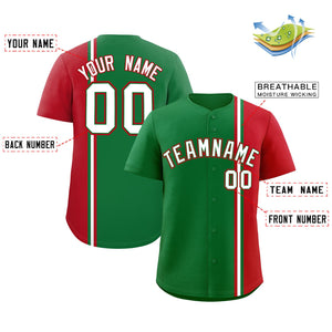 Custom Kelly Green Red-White Personalized Color Block Authentic Baseball jersey