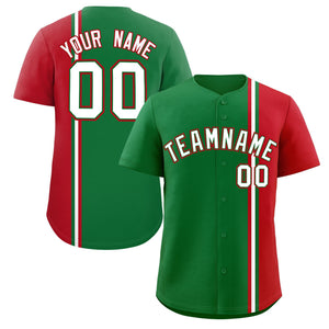 Custom Kelly Green Red-White Personalized Color Block Authentic Baseball jersey