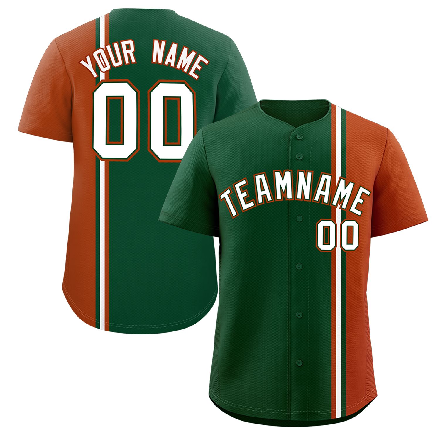 Custom Green Texas Orange-White Personalized Color Block Authentic Baseball jersey