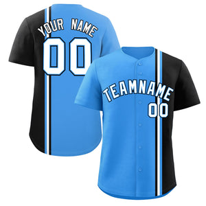 Custom Powder Blue Black-White Personalized Color Block Authentic Baseball jersey