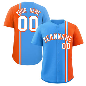 Custom Powder Blue Orange-White Personalized Color Block Authentic Baseball jersey