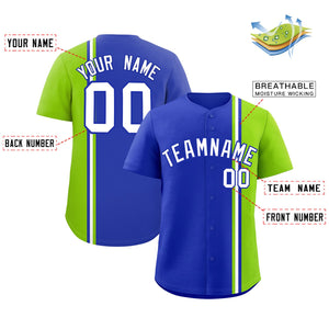 Custom Royal Neon Green-White Personalized Color Block Authentic Baseball jersey