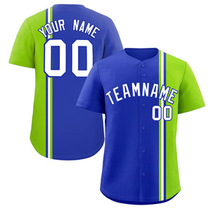 Custom Royal Neon Green-White Personalized Color Block Authentic Baseball jersey