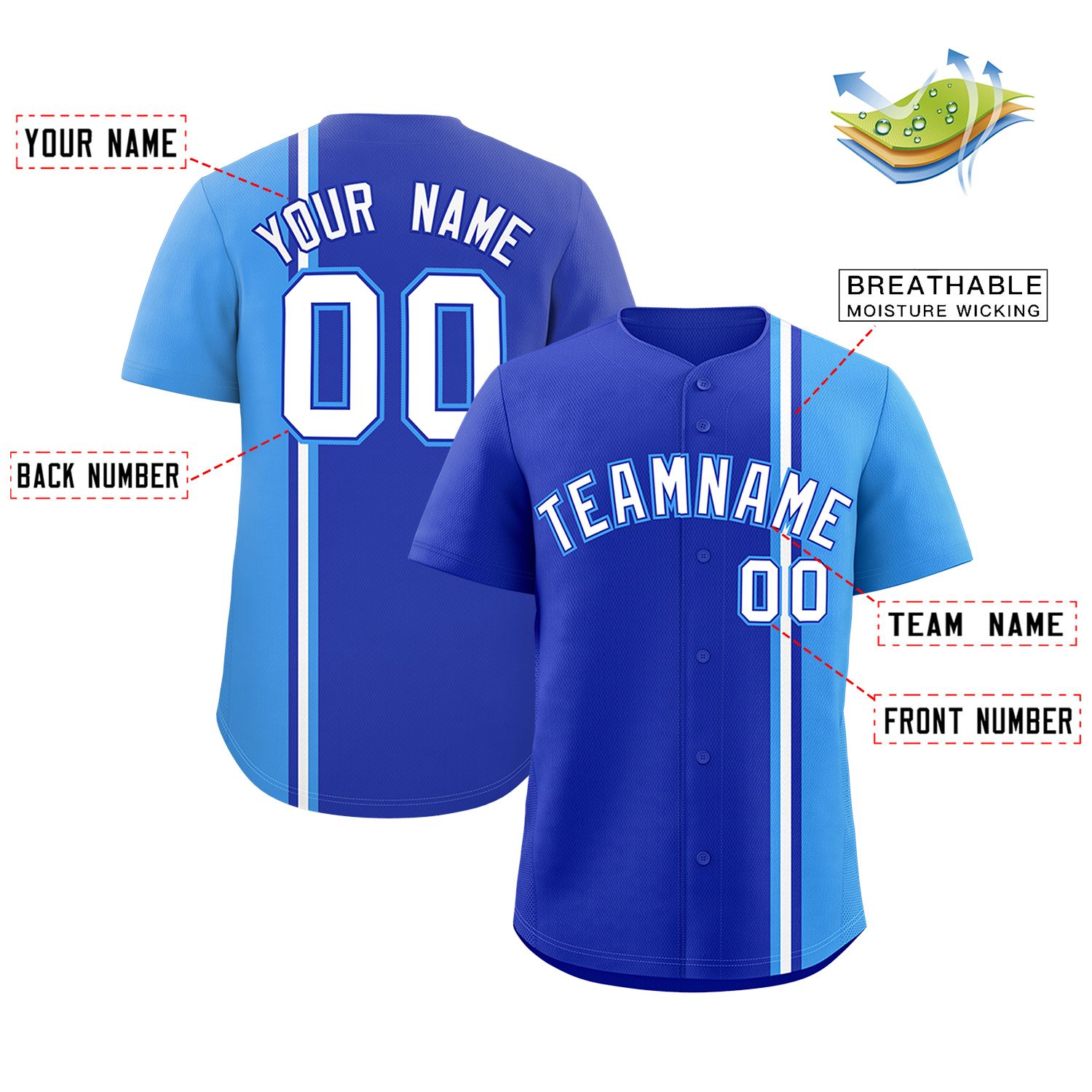 Custom Powder Blue Royal-White Personalized Color Block Authentic Baseball jersey